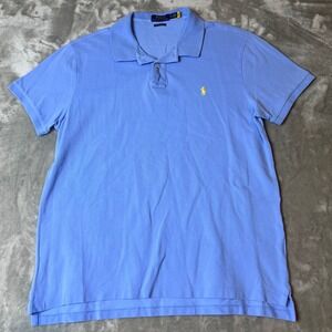 Ralph Lauren Mens  Polo Blue Yellow Short Sleeve Shirt XL Custom Fit  Pony Logo